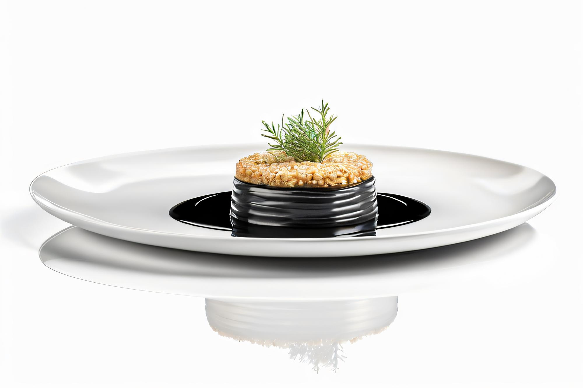 Chef elegante che impiatta un piatto veloce